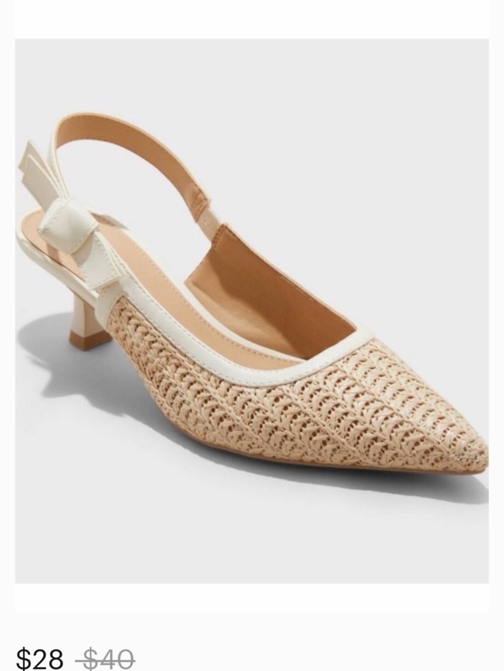 a new day Beige Woven Slingback Kitten Heel